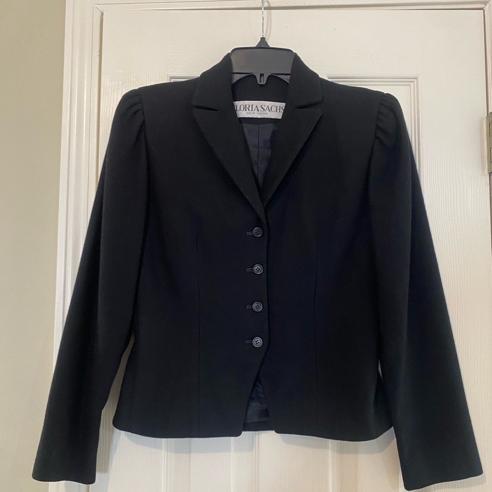 Gloria Sachs Womens Vintage Blazer Black Wool Blend Jacket